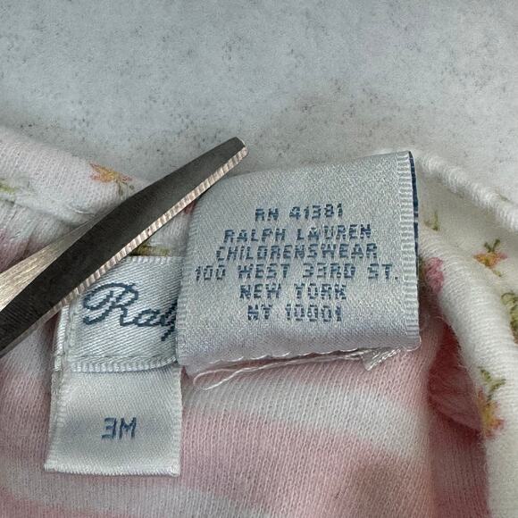 Ralph Lauren 3 MO Baby Girl Button Up Footie Romper Pink White Striped Preppy - Picture 4 of 8
